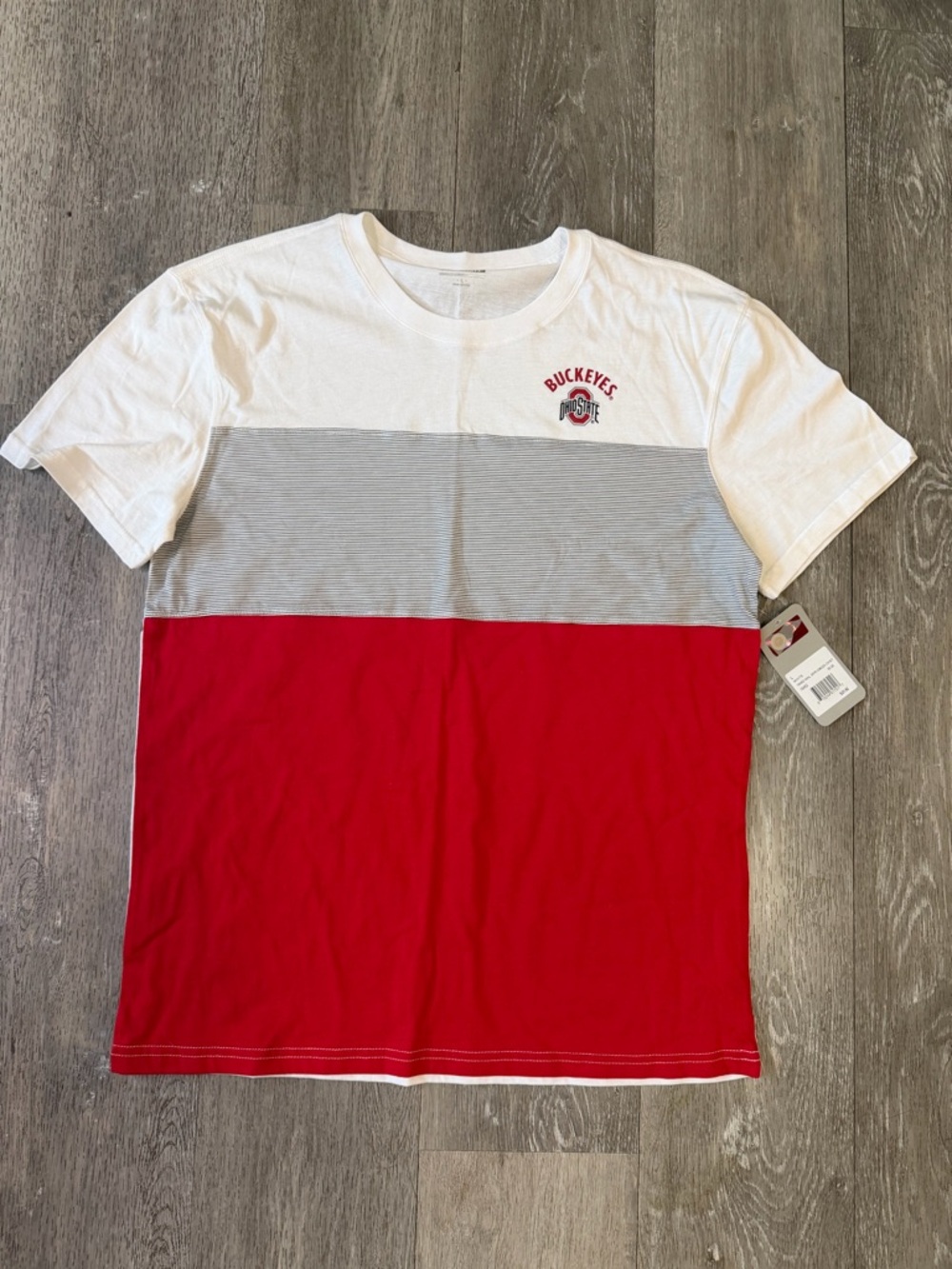 Ohio State White, Gray & Red Block Short Sleeve Tee